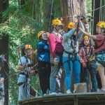 Group on a ropes course platform at a summer camp corporate retreat